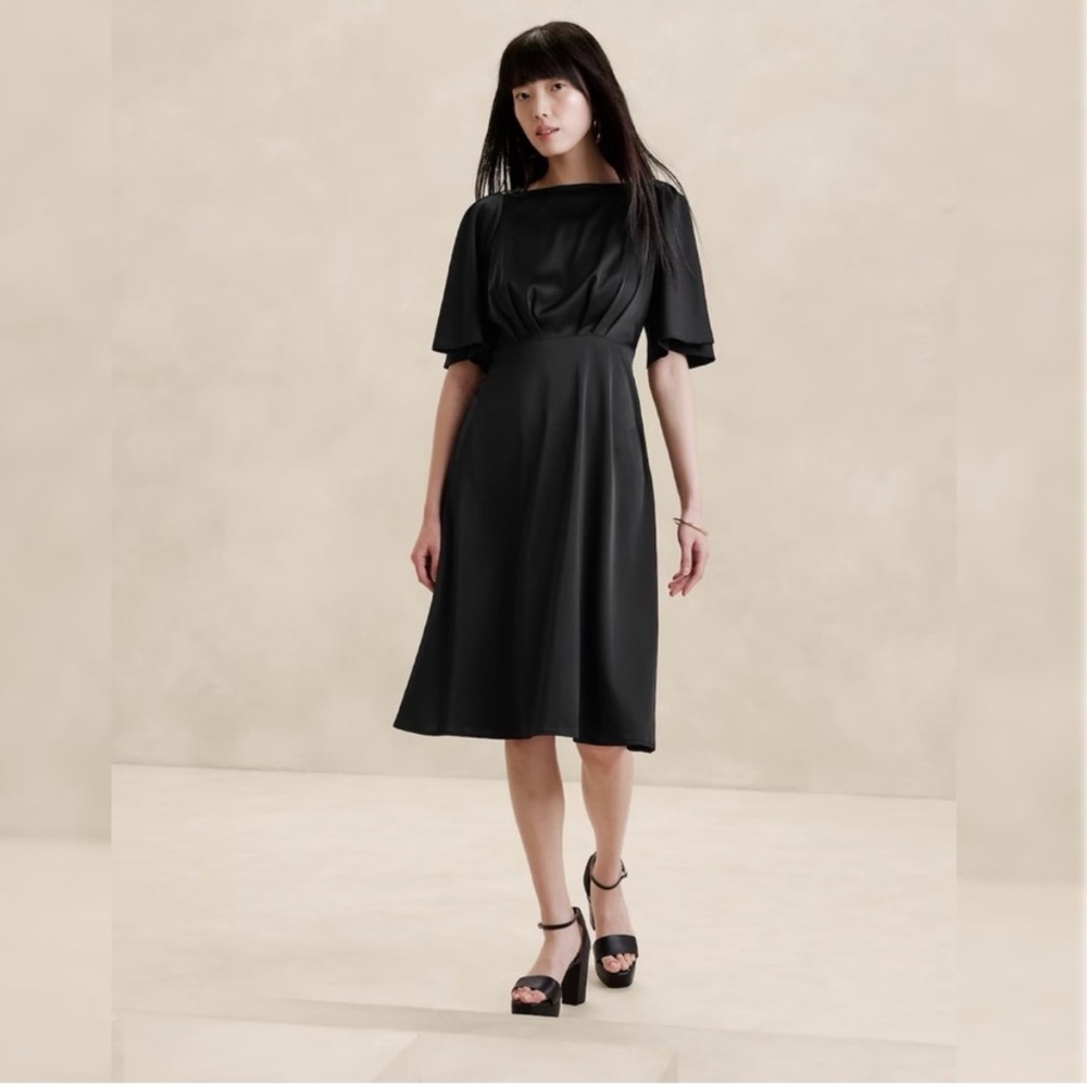 NWT Banana Republic Black Satin Midi Dress